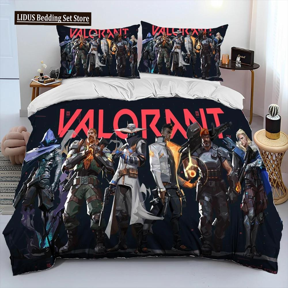 

3D VALORANT Gamer Cartoon Comforter Постельное белье, пододеяльник, комплект постельного белья, пододеяльник, наволочка, комплект постельного белья размера «king-size» для мальчиков EU single(135x200cm)