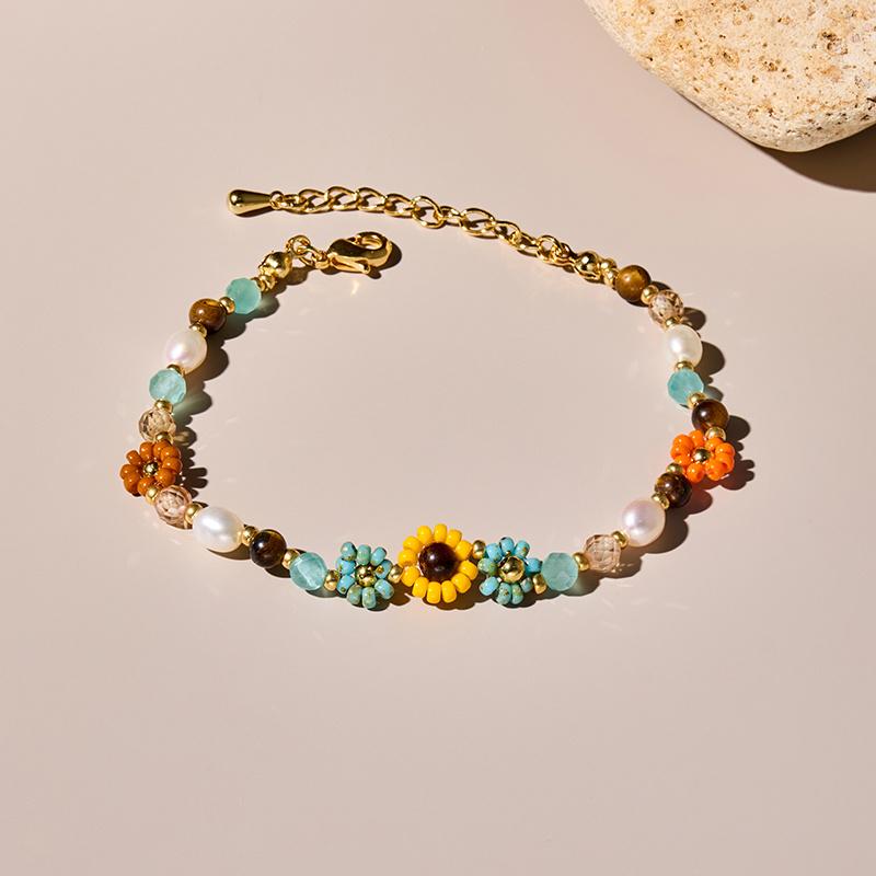 Van Gogh Sunflower Bohemian Beaded Bracelet - Retro Oil Painting Style