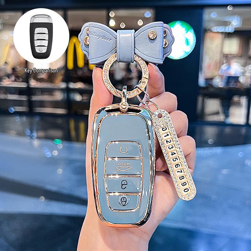 Premium Key Cover for Hongqi H5, HS5, H6, HS3, H9, HS6, EQM5, HS7 - Elegant Car Shell Buckle