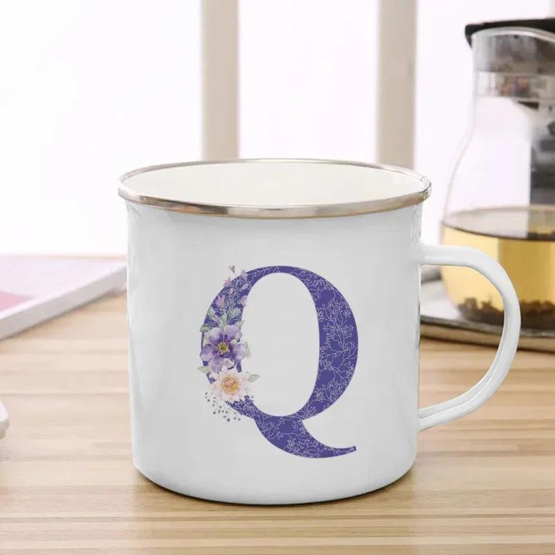 Drinks Water Milk Cups 26 Initials Letter Purple Flower Print Enamel Mug Coffee Cup Thermal Coffee Cup To Carry Cupshe Drinkware