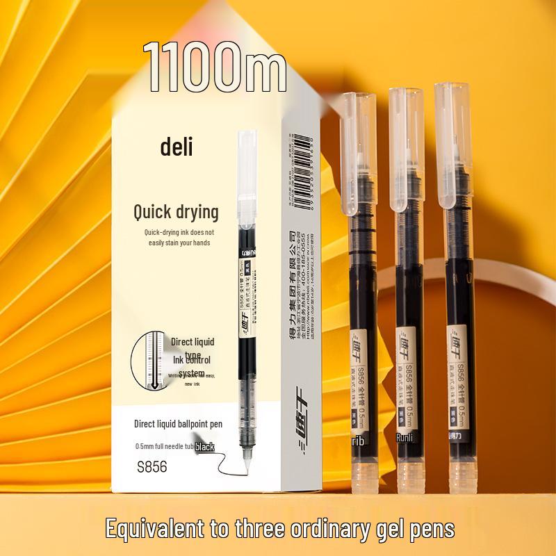 Deli S856 Black 0.5mm Quick-Drying Rollerball Pen: High-Quality Needle-Tip for Smooth Writing
