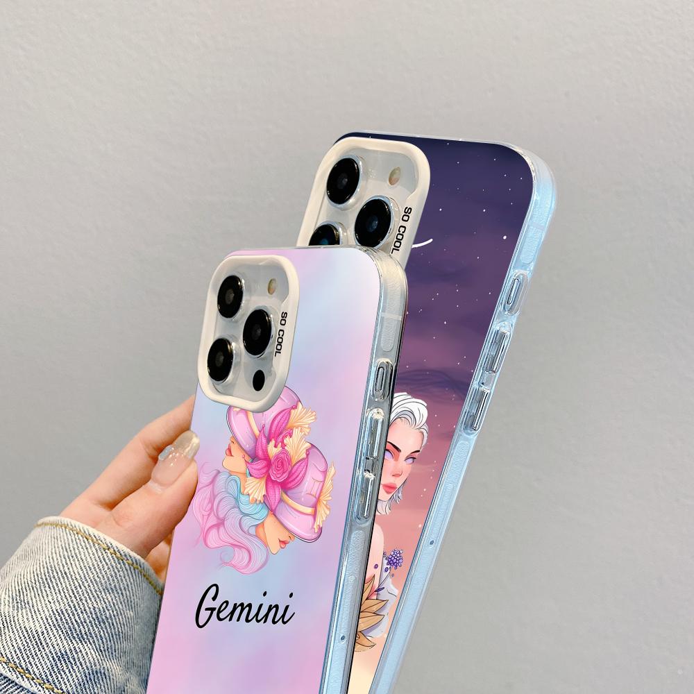 Zodiac Sign Gemini Mobile Phone Case for iPhone 17 16 15 14 13 12 11 X XR XS 8 7 Air Pro Max Plus White Translucent Cover