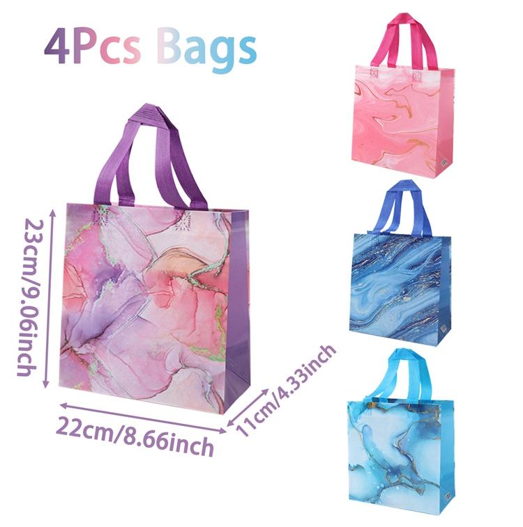 4pcs Marble Design Gift Bag Non-woven Tote Bag For Birthday Party Gift Packaging Decoration Wedding Gifts for Guest Cookies Bag