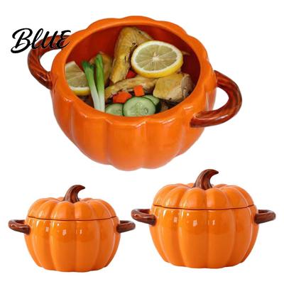 Keramik Kürbissuppe Schmortopf Topf mit Deckel Keramik Desserttopf Doppelhenkel Mini Niedliche Form Schale Auflaufform Kürbisse Schüssel Vorratstopf,