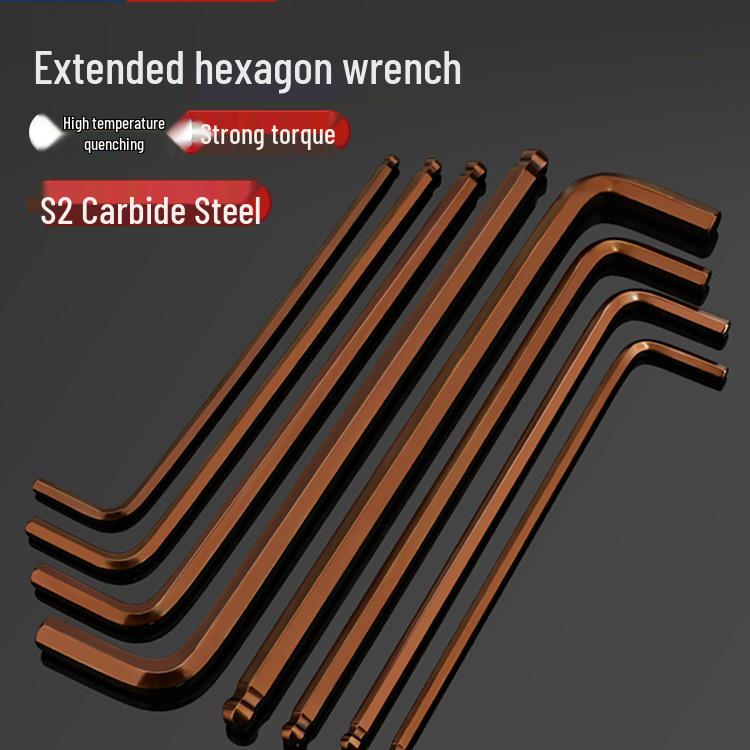 High Strength S2 Ball Head L-Type Extended Hex Key Wrench, Inner Hexagonal 6-Angle, Sizes 2.5mm & 4mm