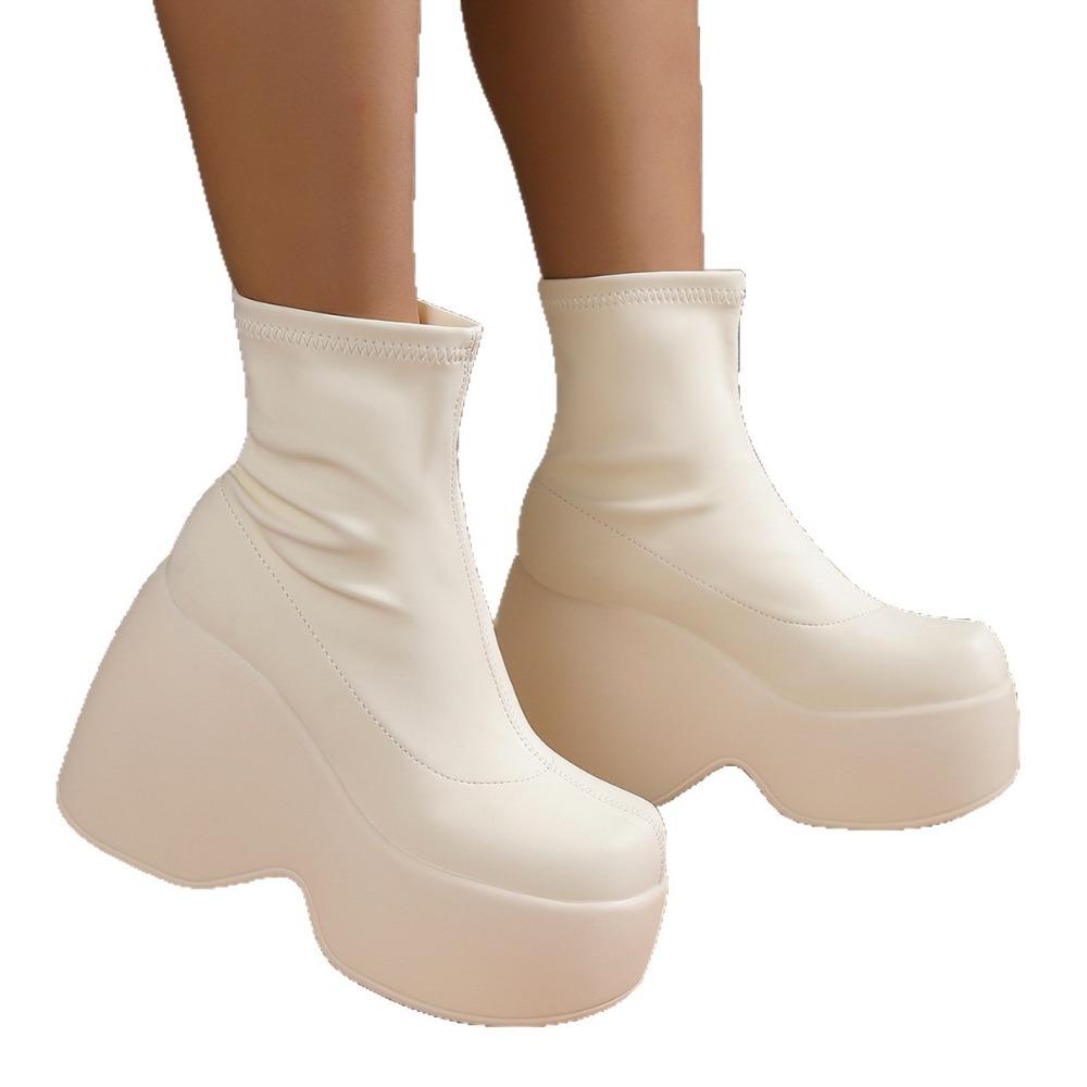 2025 New European and American Wedge-Heel Platform Ankle Boots - Women's Thick-Soled Short Boots