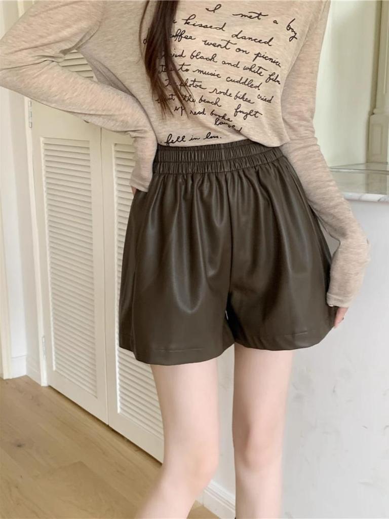 Women's PU Leather High-Waist Slimming Wide-Leg Shorts - 2025 Autumn/Winter Fashion