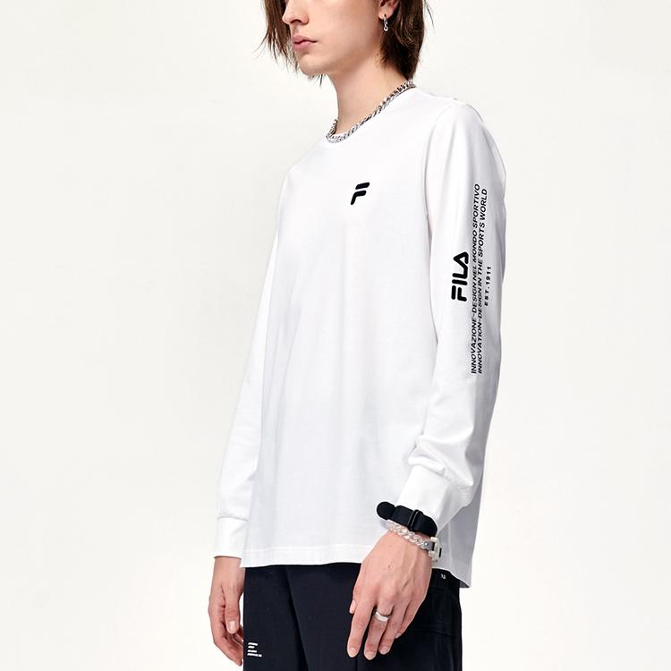 Fila Logo Print Simple Sports Casual Crew Neck Vintage Long Sleeve T-Shirt Men Tops White F11M149210F-WT