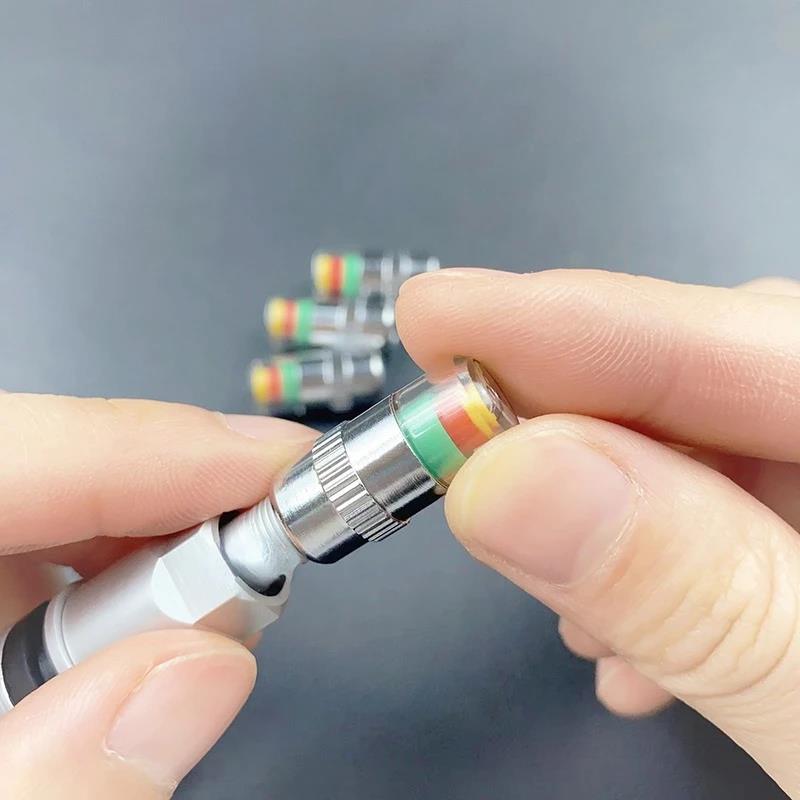 4PCS Car Tire Pressure Caps Tire Valve Cap with Pressure Indicator Tyre Pressure Monitor Valve Caps Air Alert Auto Accessories Tire Chucks 1