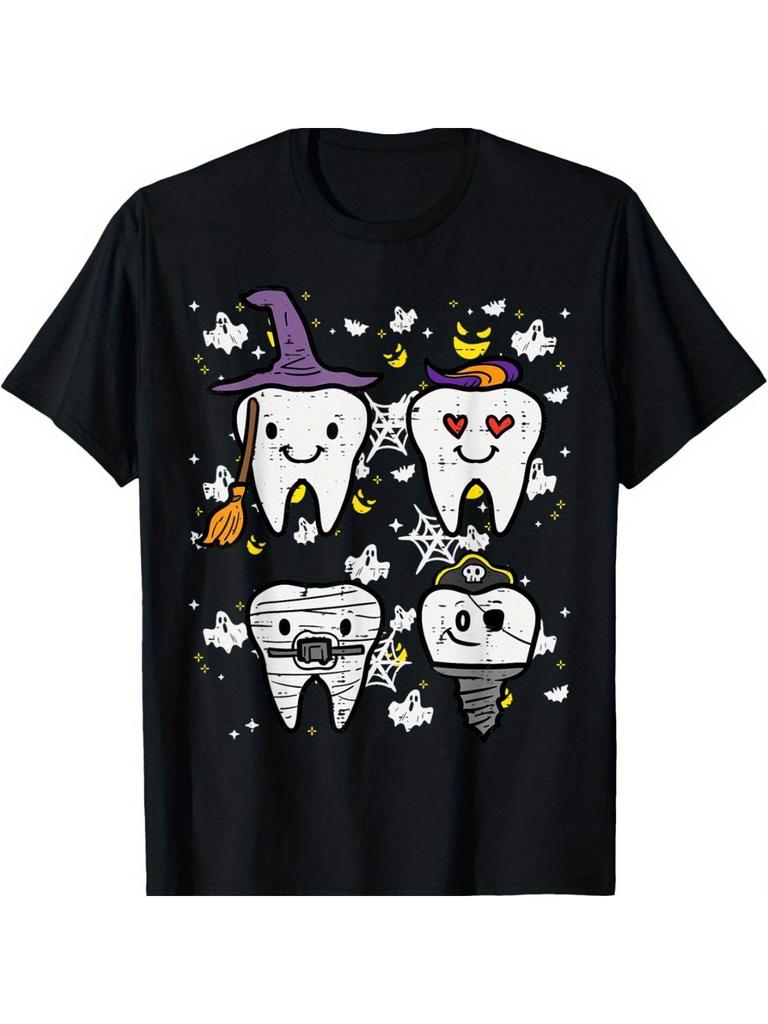 Halloween Dentist Witch Teeth Dental Crew Costume Men Women T-Shirt Crew Neck Summer Comfortable Casual Short Sleeve T-S