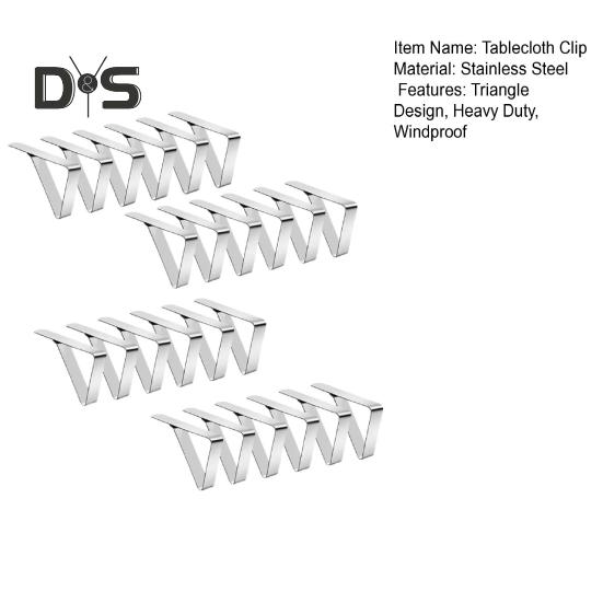 6/12/24 Stück Edelstahl-Tischdeckenklammern, rutschfest, strapazierfähig, für drinnen und draußen, Hochzeit, Party, Picknick, Camping, Tischdeckenhalter, dreieckige Befestigungsklammer