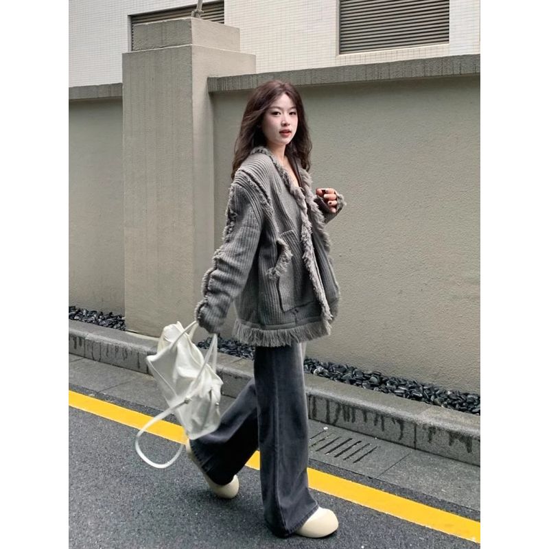 

Свитер-кардиган с кисточками в стиле кэжуал, вязаный, осенне-зимний, маленький, стильный, верхняя одежда, женский, средней длины, длинный, верхняя одежда Gray S