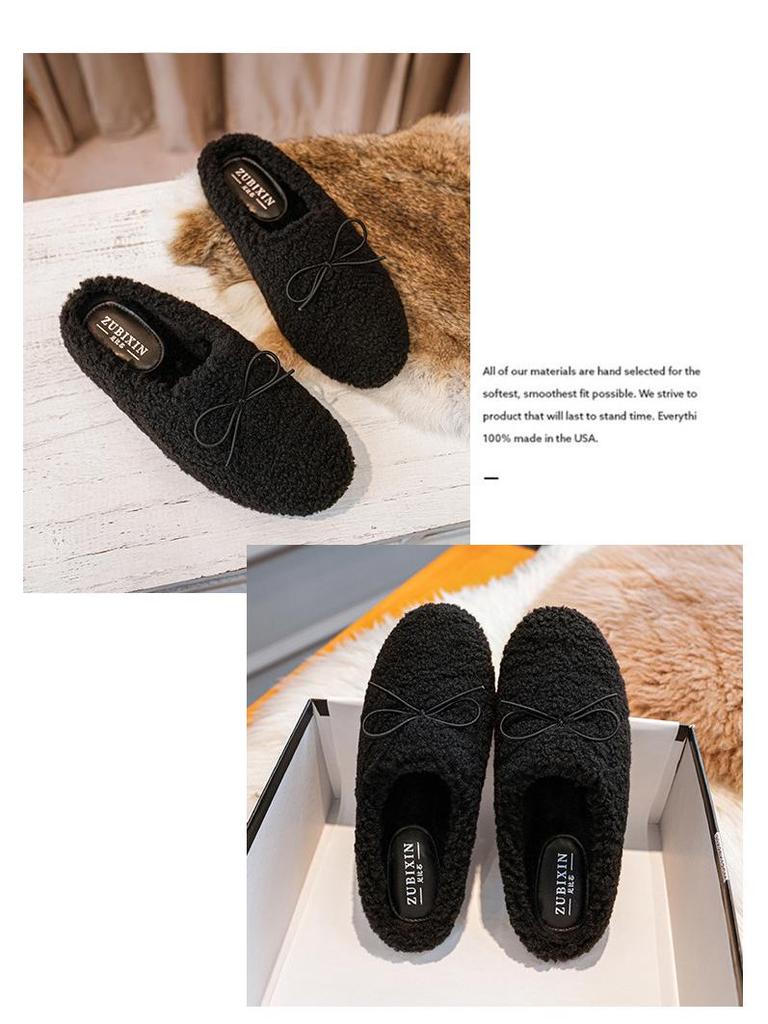 Damskie futrzane kapcie zimowe: Okrągły nosek, Płaska podeszwa, Pluszowe wnętrze - Rozmiary 41-43