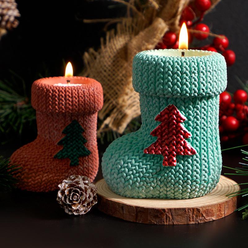 Christmas Knitted Stocking Candle Holder Silicone Mold Christmas Sock Decoration Ornament Resin Mold Handmade Xmas DIY Gift