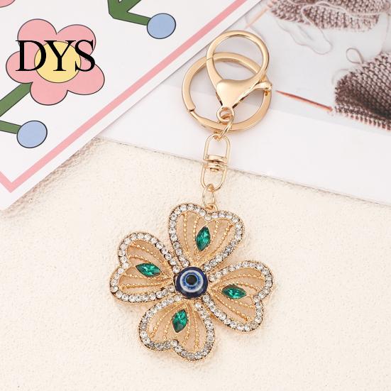 Keychain Pendant Rhinestones Inlaid Four-Leaf Clover Design Key Four Leaf Chain with Anti-Oxidation Lobster Clasp Decorative Backpacks Accessory Wear
