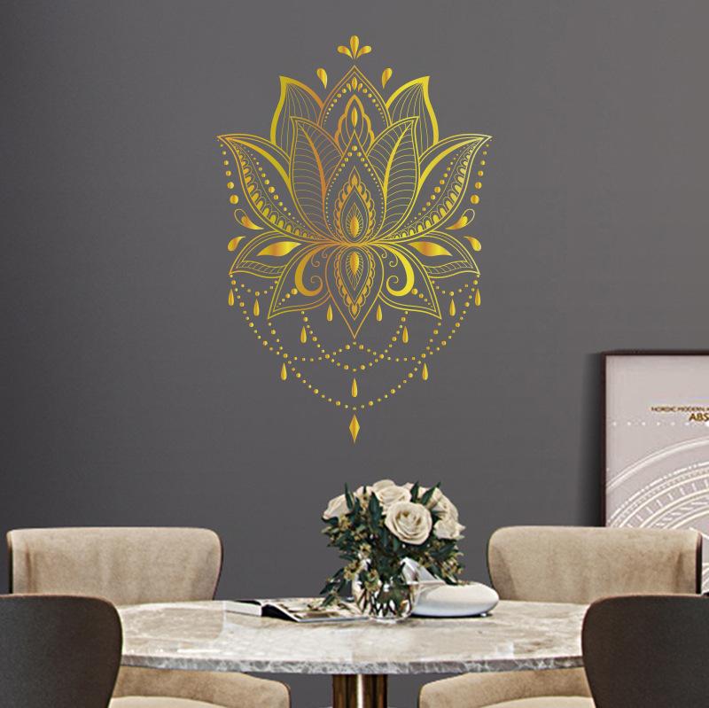 European Style Golden Lotus Wall Sticker for Kids Room Bedroom Living Room Home Wall Decoration
