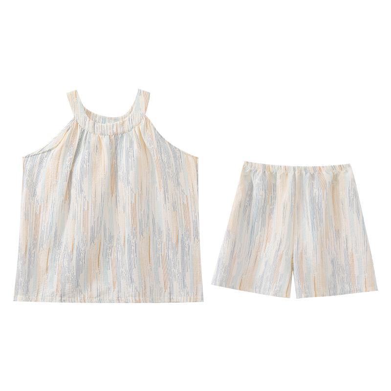 With chest pad vest shorts pajamas women's summer cloud cotton sweet and cute girl style sleeveless loungewear set