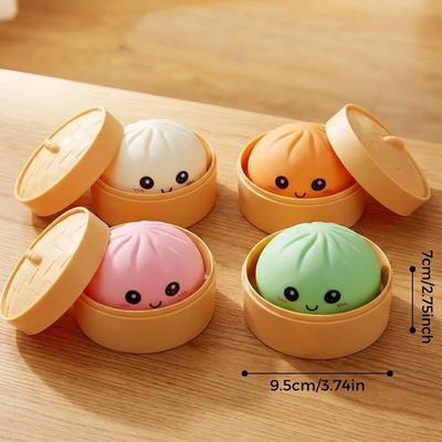 Cute Dumpling Stress Ball With Steamer Colorful Squishy Bun Sensory Toy For Anxiety Relief, Squeeze Dough Ball For Adults&Kids