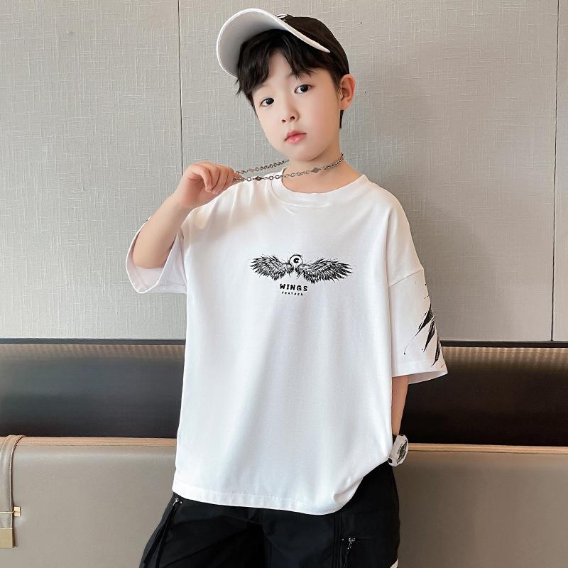 Children's clothing, boys' short sleeved T-shirt, summer clothing, 2026 new item, mid size children's summer half sleeved boys' top