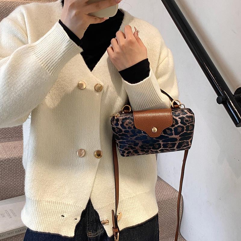 Chic Style Korean Leopard Print Color Block Small Handbag For Women Ideal For Fashion Winter