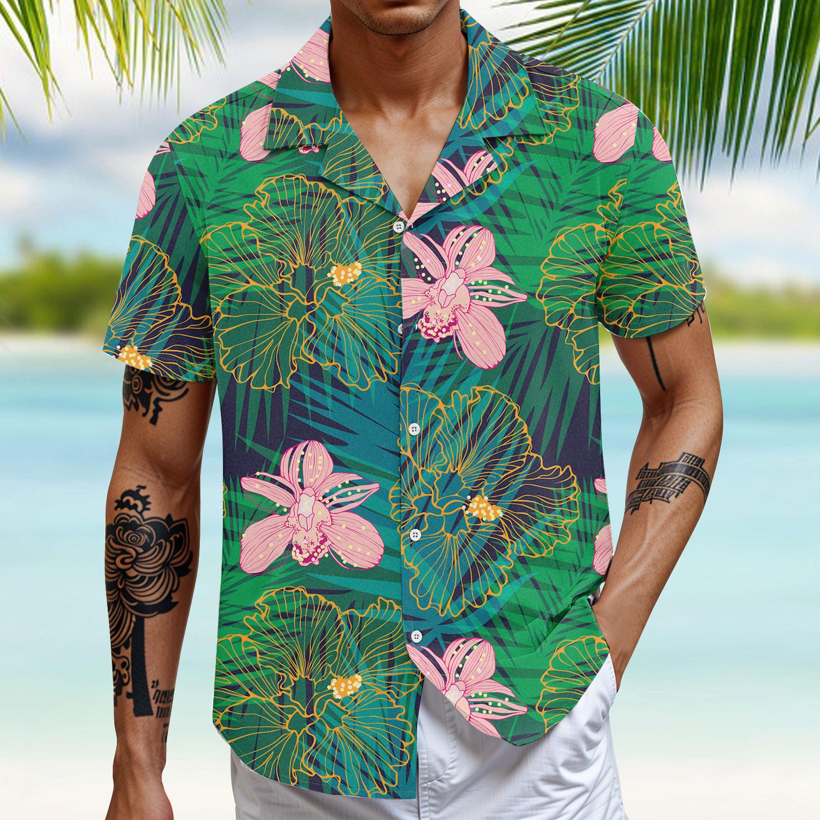 

Мужская повседневная свободная рубашка с короткими рукавами, модная рубашка с принтом, топ XL зелёный