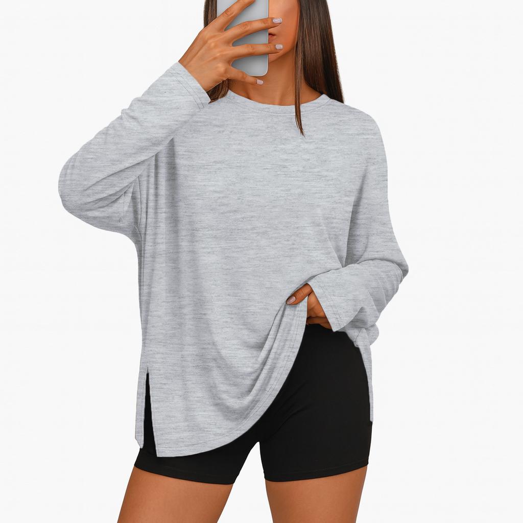 Damen Oversized Langarm T-Shirts Basic Rundhals T-Shirt Herbstoberteile Casual Pullover