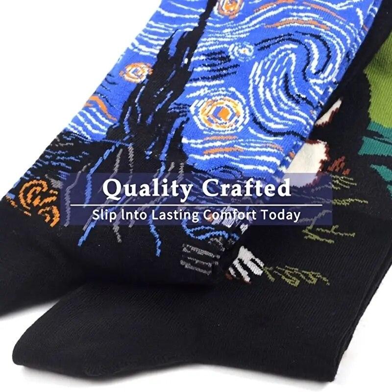 1/2/6 Pairs Men Retro Abstract Art Socks Shout Modern Van Gogh Starry Night Happy Oil Painting Comfort Skateboard Sock