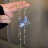 Korean Trendy Butterfly Tassel Earrings with Crystals and Pearls