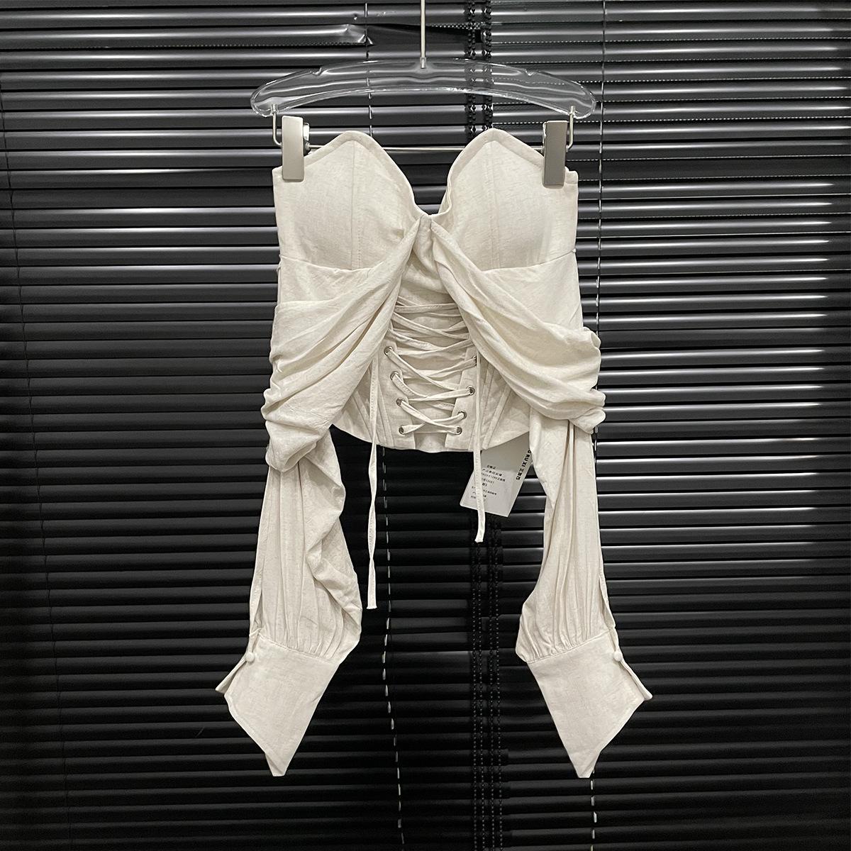 

2025 Французский Высококлассный Корсет без бретелей на шнуровке: Ретро Осенний Слимминг Топ для Женщин Small белый/слоновая кость