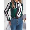 New Style Contrasting Color Striped Lace-up Lantern Sleeve Chiffon Top