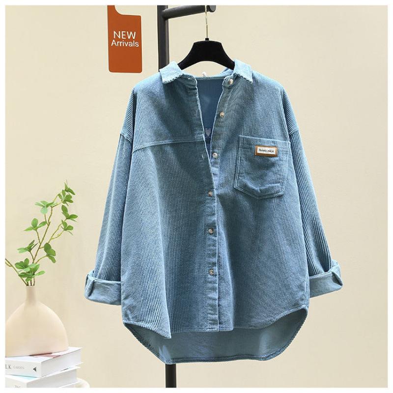 Autumn and Winter New Thick Corduroy Long Sleeve Shirt Female Korean Version of Loose Casual Long Cardigan Shirt.