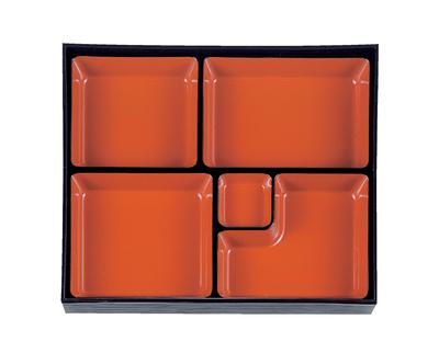 Wakaizumi Lacquerware TA Long Nude Patterned Bento Box with 5 Vermilion and Black 11-inch Compartments, Finish, 1-366-4