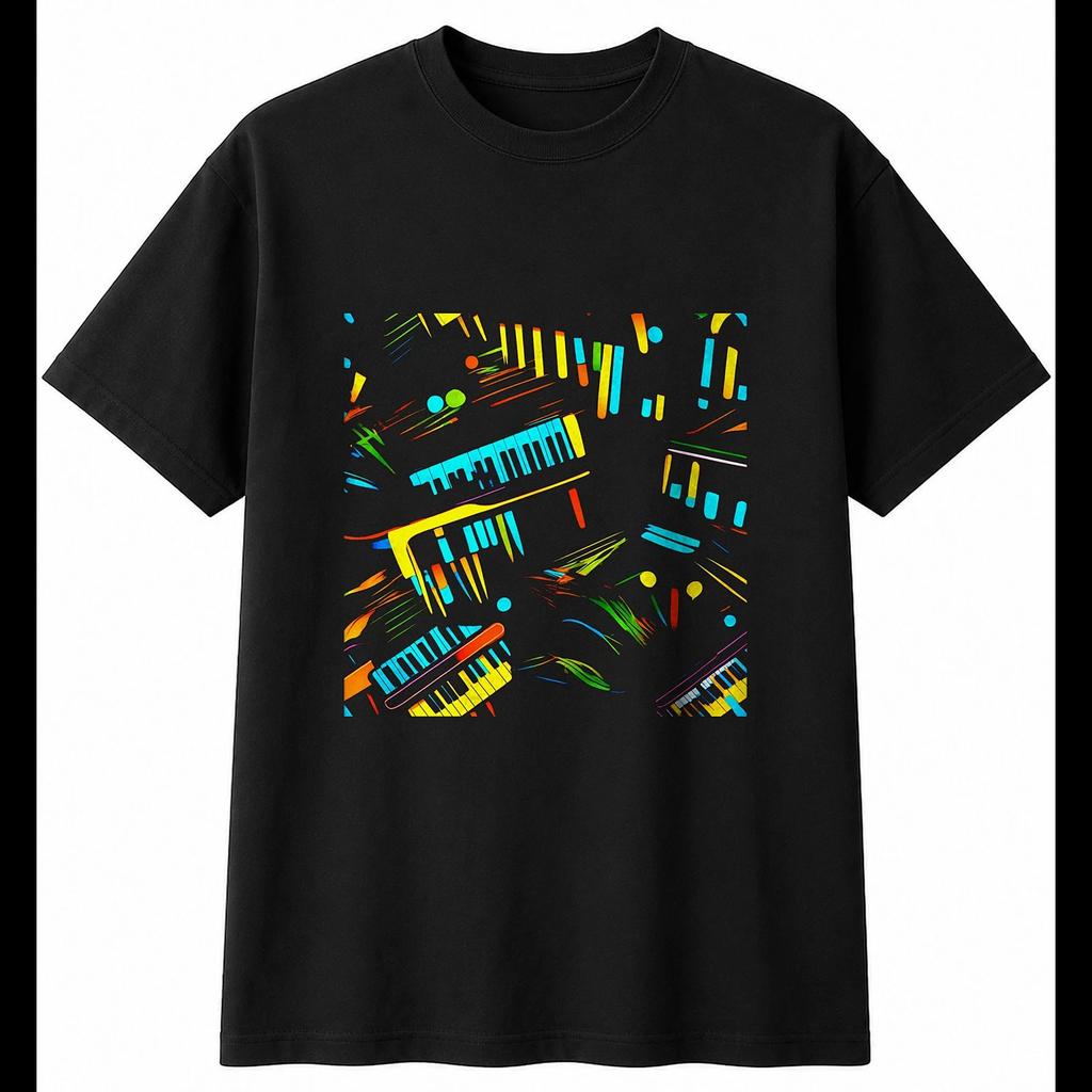 Piano Keys Neon Retro Mens T-Shirt Black 100% Cotton Engineering Printed