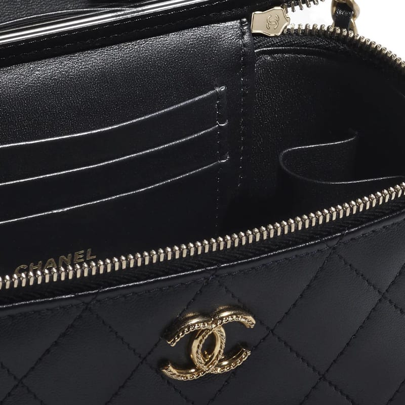 Chanel Borsa da Mano in Pelle di Pecora Metallo Dorato Donna Nera AP3383-B12915-94305