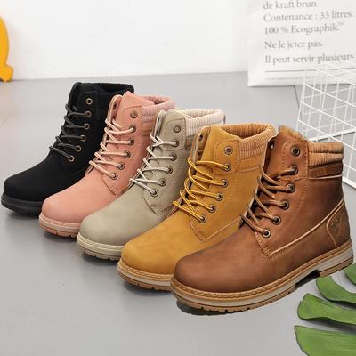 Herbst und Winter Baumwolle Damen Britische High Top Gelbe Stiefel Lässige Große Damenschuhe Arbeitskleid Lederstiefel