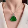 Ice Green Jadeite Laughing Buddha Pendant Necklace - Imperial Green Women's Charm Accessory