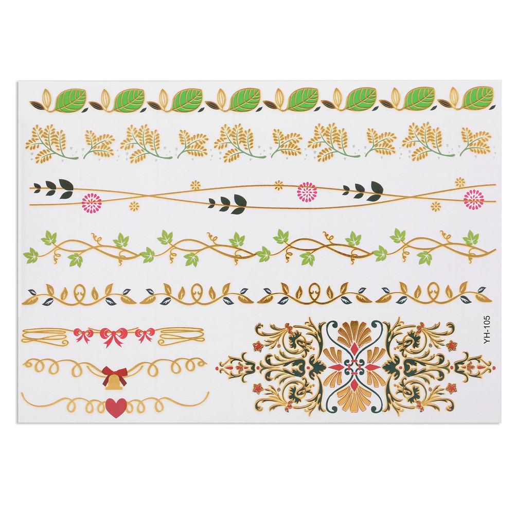 5pcs Mixed Metallic Golden Silver Colorful Pattern Temporary Disposable Tattoo Stickers