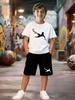 Sommer Kinder Set Sport Fußball Aufdruck Kurzarm Shorts Zweiteiler Laufen Schnelltrocknend Freizeit Kinder Set Mode Outfit