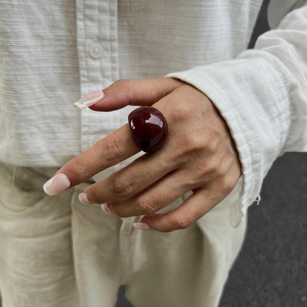 Vintage Irregular Smooth Resin Plastic Ring for Women, New Trend Bohemian Geometric Ring, Aesthetic Party Jewelry