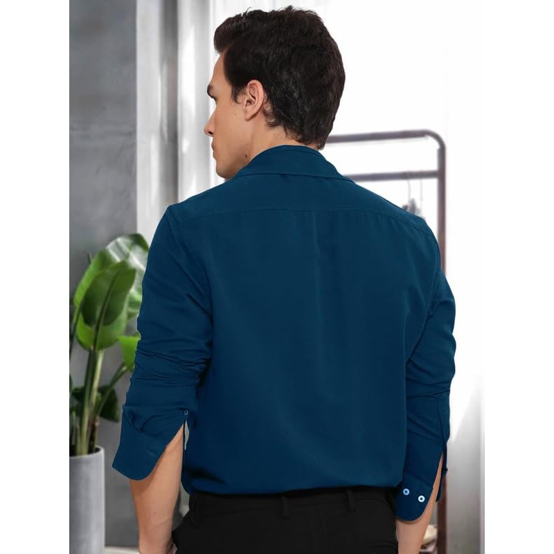 Tee Projekt Cotton Office Wear Shirt Solid Shirt for Men' Casual Shirt for Men Long Sleeve Spread Collar Shirt for