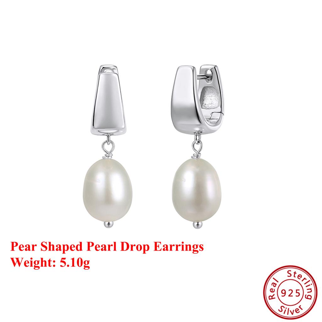 Effie Queen 925 Pure Silver 14k Gold Pear Shaped Pearl Drop Earrings Natural Jewelry for Women Wedding Party Banquet Gift GPE130