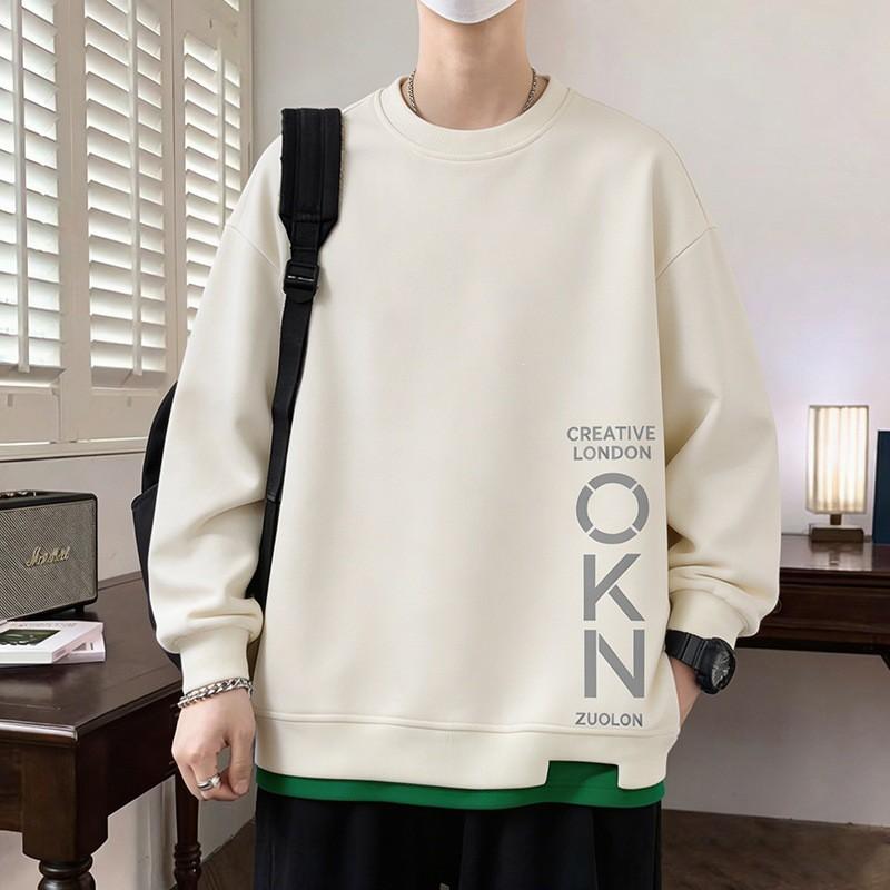 Mens Casual Crewneck Sweatshirt Letter Print Loose Fit Long Sleeve Wear