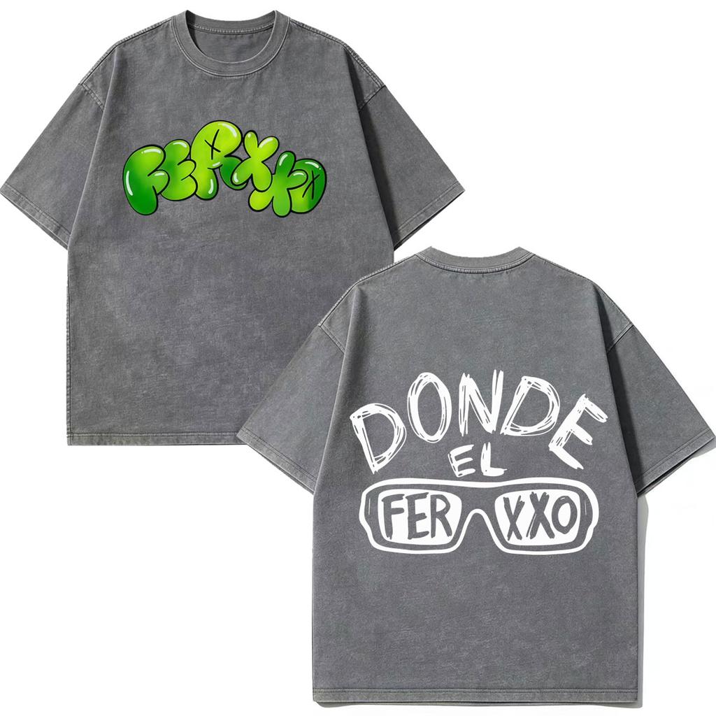 Rapper Feid Ferxxo Falxxo Tour 2026 Print Vintage Washed T-Shirt Herren Mode T-Shirt Kurzärmelig Lässig Baumwolle Lockere T-Shirts