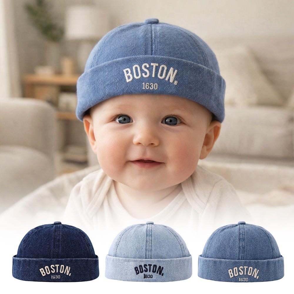 Letter Embroidered Baby Brimless Hat Adjustable Sun Protection Children Melon Beanie Breathable Cotton Denim Landlord Cap Summer