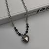 Fashion Sweet Cool Heart Pendant Necklace Choker Neck Chain Elegant Clavicle Chain Handmade Beaded Necklace Y2K Jewelry