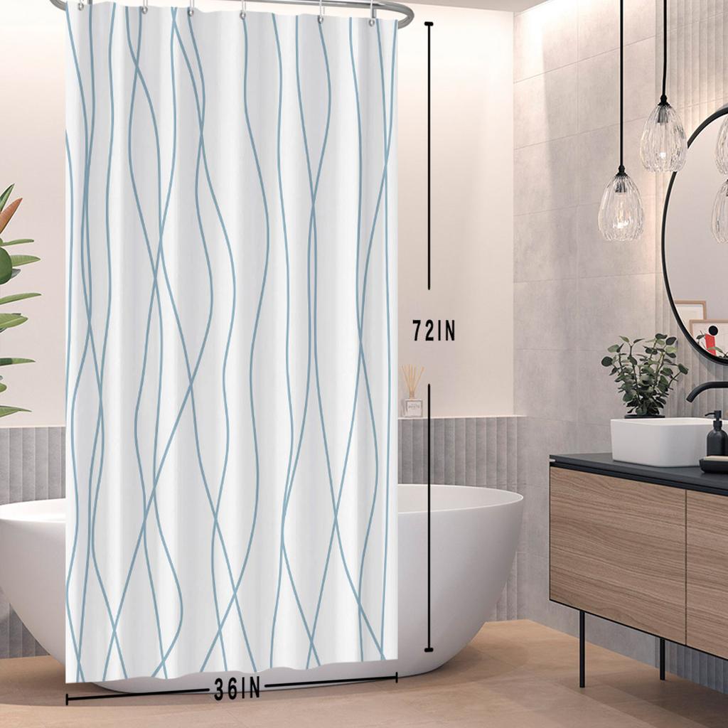 Minimalist Wavy Line Shower Curtain Gradient Design Waterproof Bath Curtain Bathroom Decor Multiple Options Polyester With Hooks