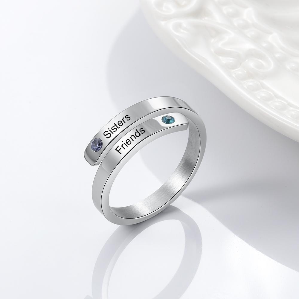 Stilvolle Damen Modische Personalisierte Ringe Edelstahl Schmuck Kundenspezifisch 2 Namen Geburtssteine Anhänger Verlobungsringe Versprochenes Gewinnspiel