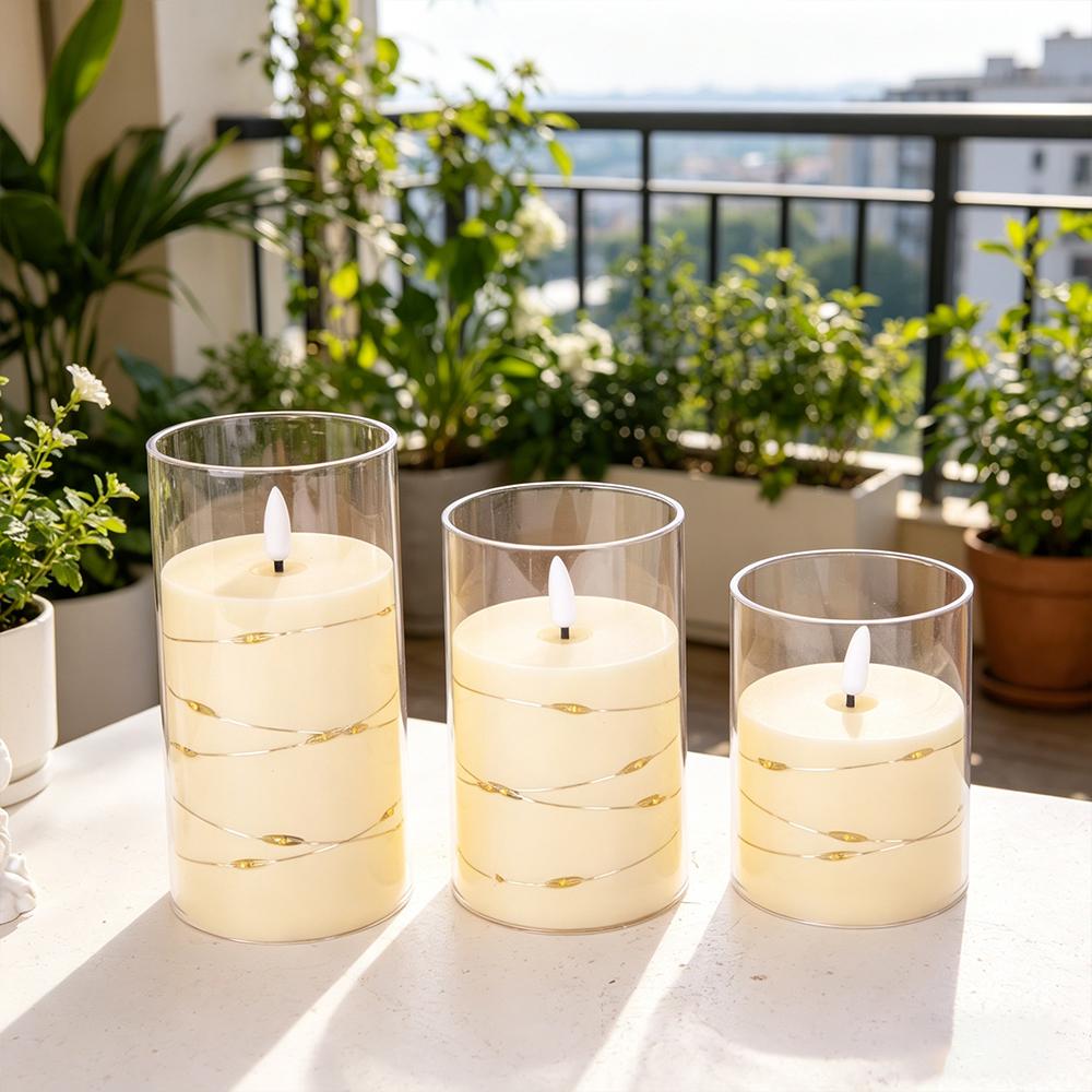 Glass-Covered LED Flameless Candles with Fairy Lights
