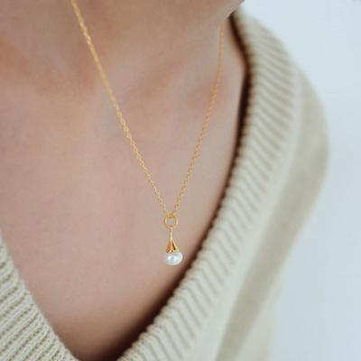 Modern tarzda 14K altın kaplama gümüş tepsi inci kolye