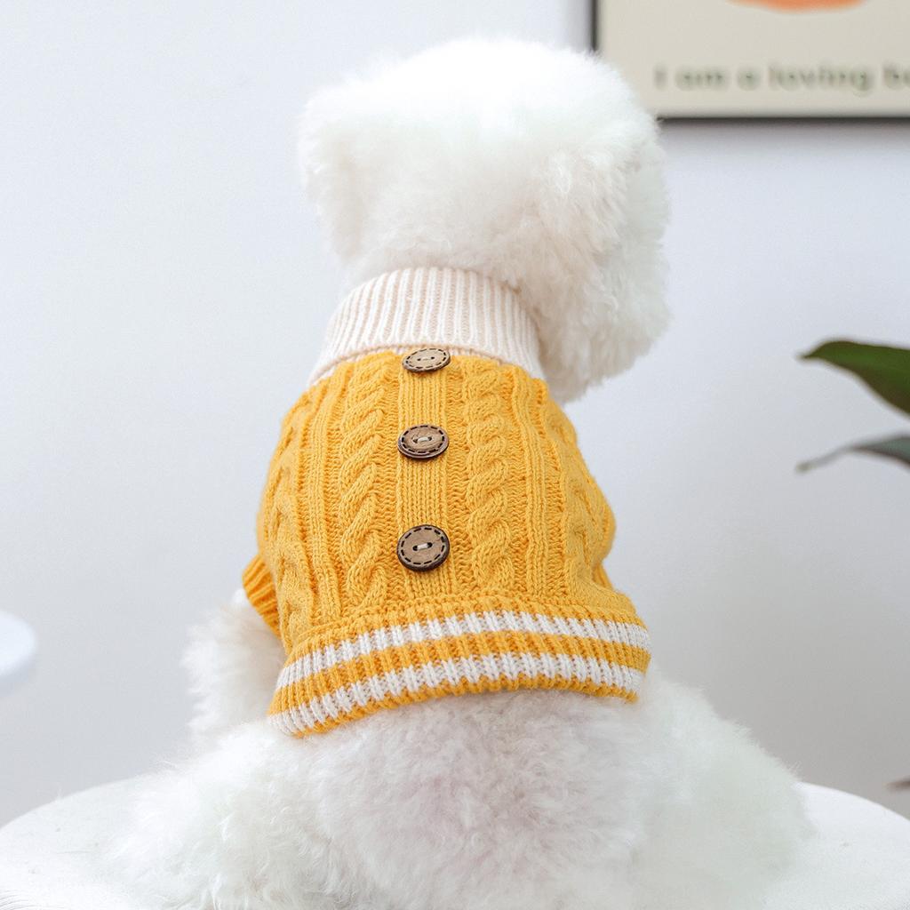 Puppy Twist Button Sweater Autumn Winter Warm Comfortable Pullover for Small Dogs High Neck Thick Yellow Blue Pet Dog Clothes